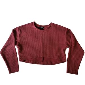 Forever 21 women's maroon long sleeve crop top crew neck shirt size small